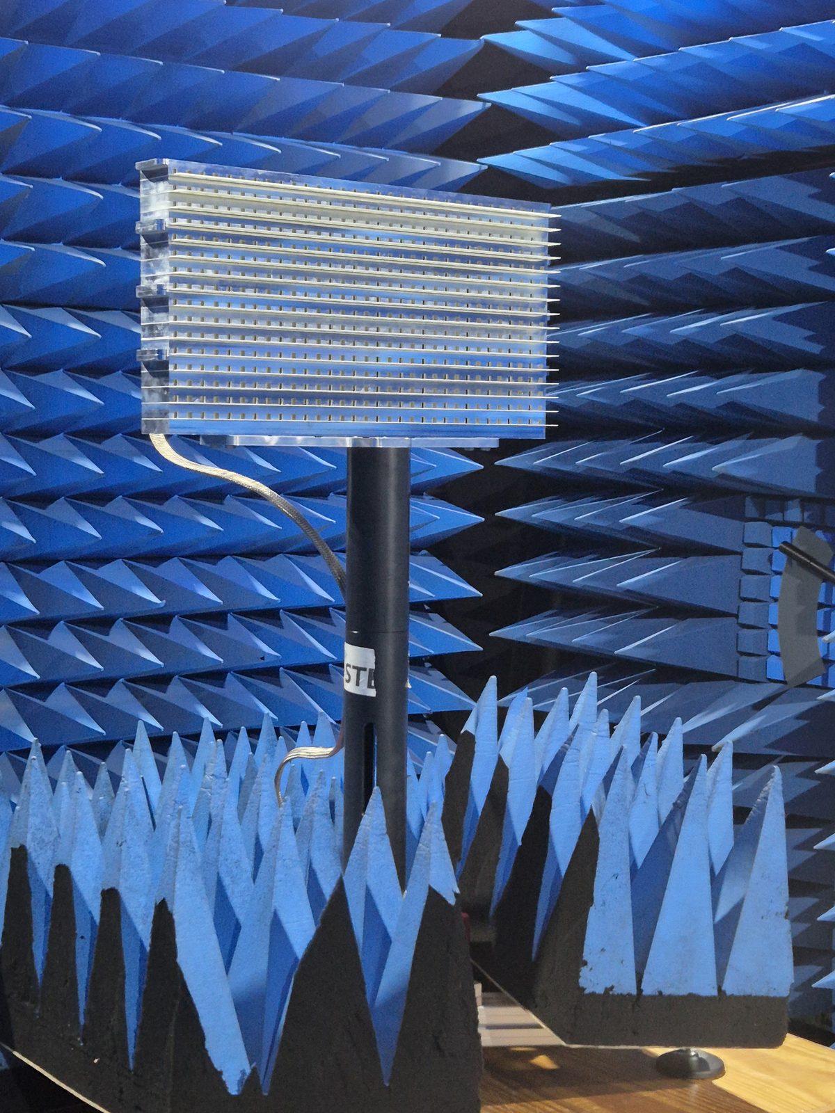 Gallium antenna under test in an anechoic chamber