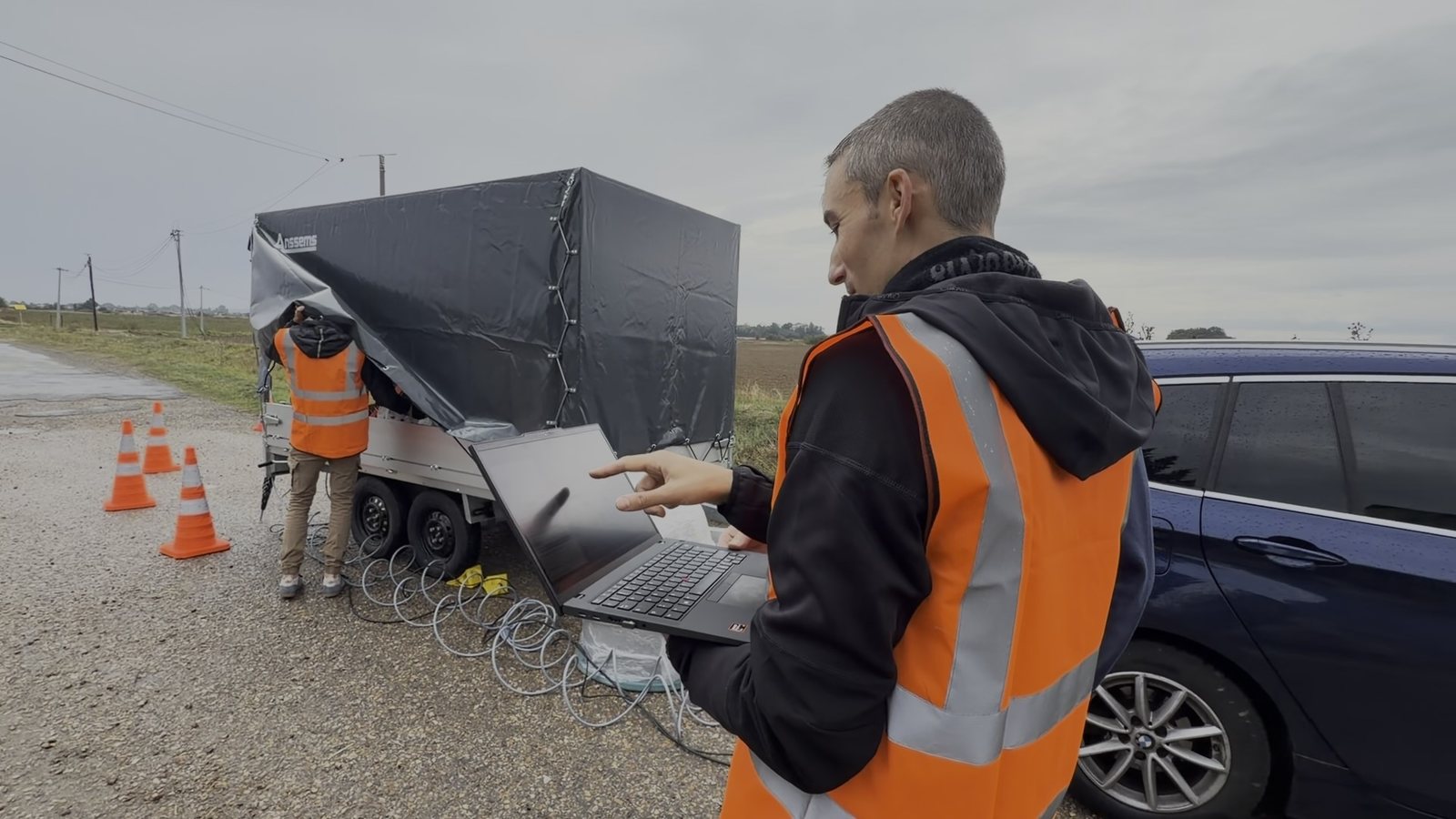 Gallium engineers running a field test from a trailer-mounted radar