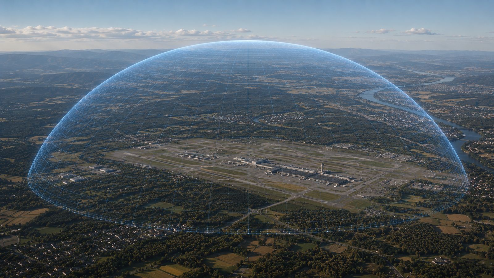 Illustrative render of GDS-10 coverage over an airport